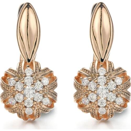 Harong Copper Stud Earring Round Beautiful Gothic Jewelry Party Gold Natural Zircon Small Flower Romantic Earrings Women Gift