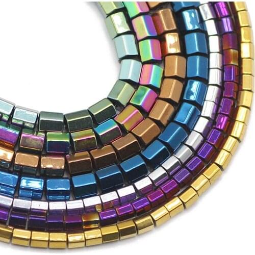 Hexagon Cylinder Blue,Gold,Purple Hematite Natural Stone Spacer Loose Beads For Jewelry Making DIY Bracelet Accessories 3/4MM