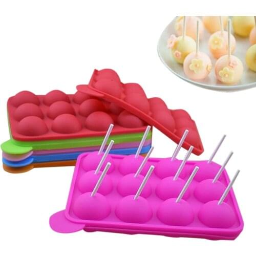12 Hole Silicone Cake Pops Mold Bal Vormige Sterven Schimmel Siliconen Lolly Chocolade Cake Bakken Ice Tray Stick Tool # y5