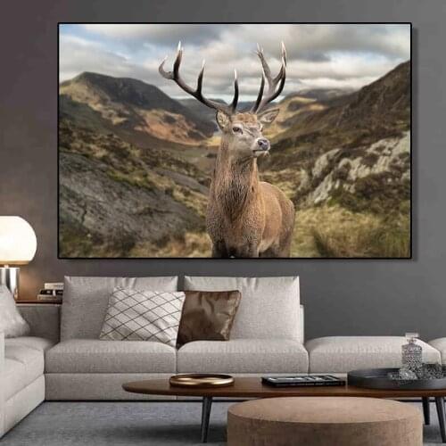 Modern Deer Mountain Landscape Canvas Painting Stag Mountain Posters Prints Modern Wall Picture for Living Room Home Decoration