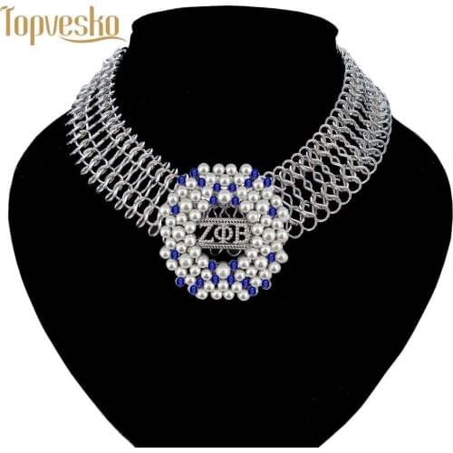 Topvesko women fashionBig statement choker ZETA PHI BETA Pearl necklace Set Jewelry
