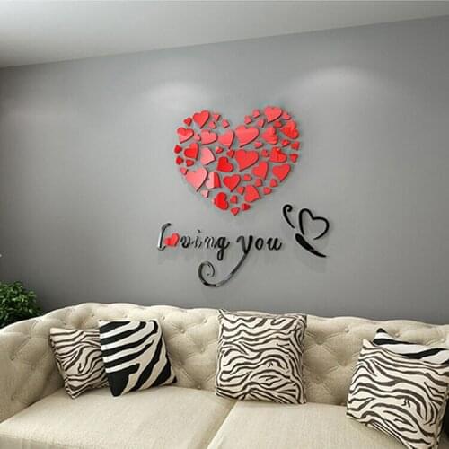 Home Decoration 3D Mirror Love Hearts Wall Sticker Decal DIY Home Art Mural Decor Removable