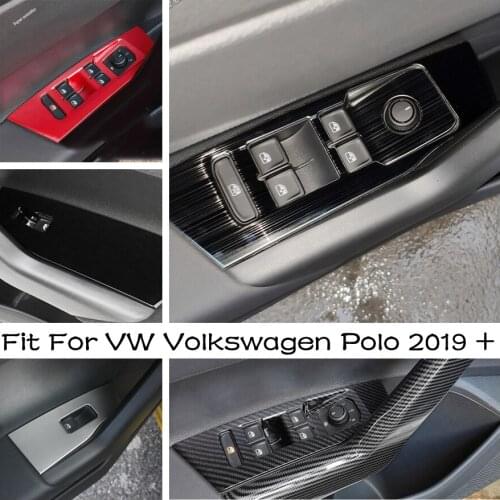 Inner Door Armrest Window Lift Button Cover Trim Carbon Fiber / Red / Black Brushed / Silver For VW Volkswagen Polo 2019 - 2021