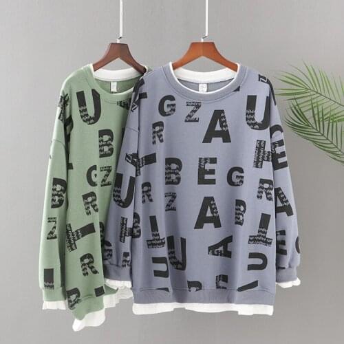 Plus Size Women T-Shirt Spring Autumn O-Neck Long Sleeves Large Size High Quality Fine Cotton Printing And Dyeing Letters Tops