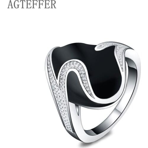 AGTEFFER 925 Sterling Silver AAA zircon epoxy black Ring Man For Women Fashion Wedding Engagement Party Gift Charm Jewelry