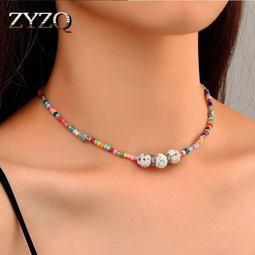ZYZQ Trendy Multicolor Asymmetric Beaded Necklace for Women Ethnic Crystal Imitation Pearl Beads Choker Necklace Jewelry