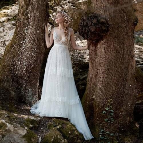 Country Wedding Dress 2021 Spaghetti Straps V Neck Lace A Line Hippie Beach Boho Bridal Gowns Vestido De Noiva