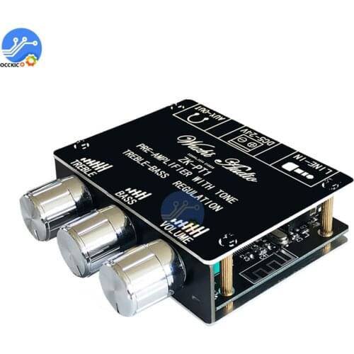 ZK-PT1 Bluetooth 5.0 Audio Receiver Decoder Stereo Tone Board Volume Controller Treble Bass Tonal preamp Amp Knob For Amplifier