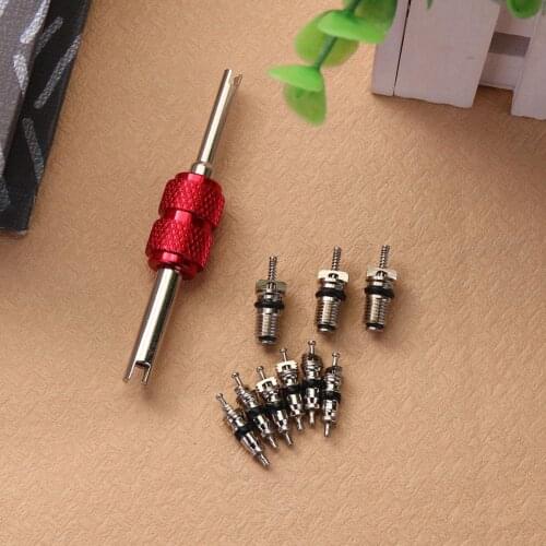 10Pcs/Set Car Air Conditioner Valve Core With Wrench Removal Tool Vehicle Auto Car A/C Air Conditioning System Repair Kit
