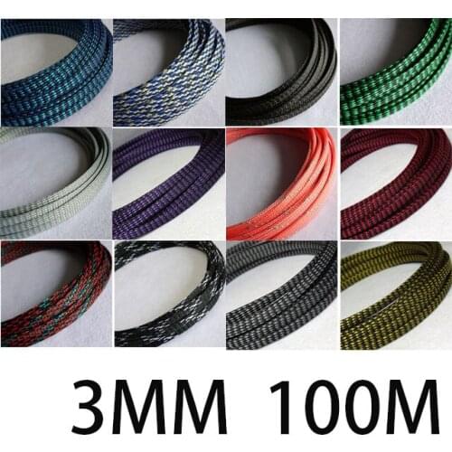 100M 3mm PP Cotton Yarn + Black PET PP Cotton Yarn Woven Mesh PET Woven Cotton Mesh Braided Cable Sleeve