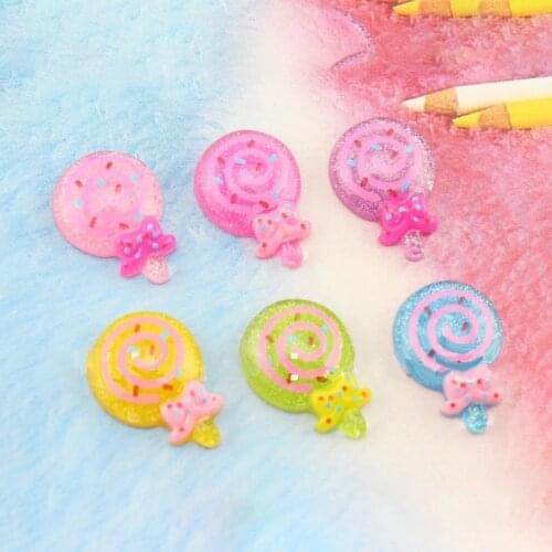 200pcs Little Glitter Candy Lollipop Cabochon, Kawaii Fake Sweets Decoden for Jewelry DIY Cell Phone Decoration