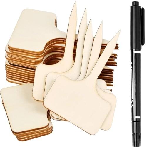 20 PCS Wooden Plant Label T-Shaped Plant Plug Label Paste Label And Marker Pen For Nursery Cultivation Ornamental Plants Potted