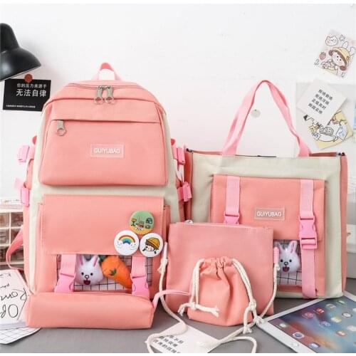 4pcs Set Canvas Backpack School Bags For Teenage Girls Travel Laptop Bagpack Women College Student Backbag Mochilas Escolares
