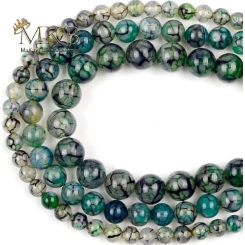 6 8 10mm Natural Round Green Cracked Dragon Veins Agates Beads For Jewelery Making Beads Diy Bracelet Accessories 15"