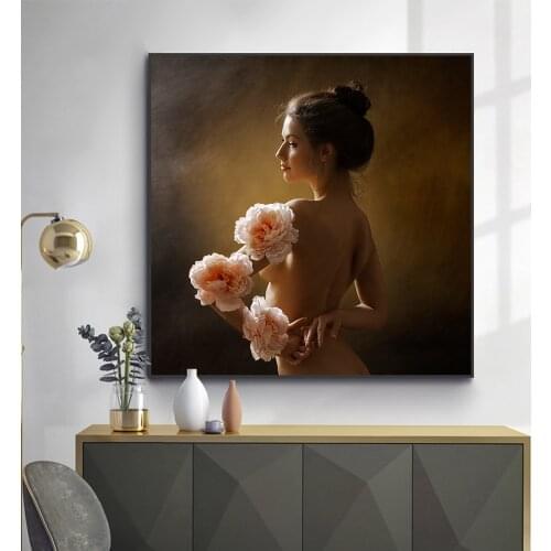 Abstract Nude Girl Flower Canvas Print Paintings Wall Art Modern Posters Home Decoration Pictures for Living Room Cuadros