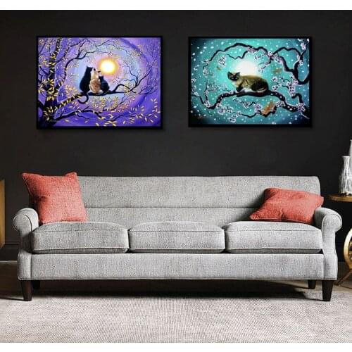 30x40 Diy Diamond Painting 5d for Home Decor , Living Room Decoration ，Cat in the Moonlight