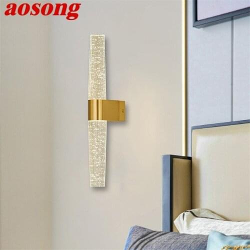 AOSONG Indoor Wall Lamps Crystal LED Fixture 110V 220V Aluminum Modern Sconce Lighting for Bedroom Living Room Office Hotel