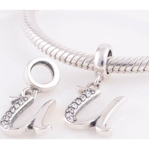 Authentic 925 Sterling Silver Beads Alphabet Letter U Charm Pendant Fits Pandora Charms Bracelet Necklace DIY Jewelry Making