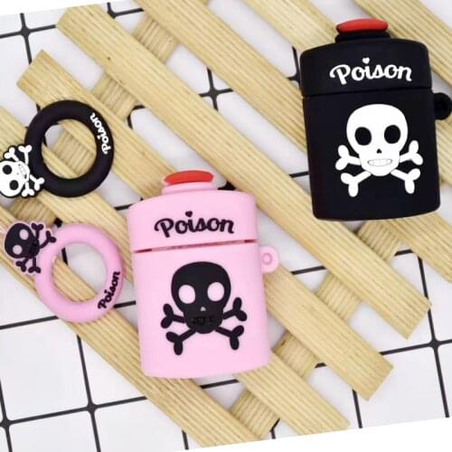 For Apple AirPods Case 3D Cute Cartoon Poison Bottle Cool Skull Wireless Earphone Cover for Airpods 2 with Finger Ring Strap