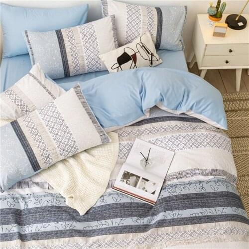 Simple Style Modern Blue White Herringbone Geometric Pattern Bedding Set 4pcs Duvet Cover Queen Polyester Microfiber Pillowcases