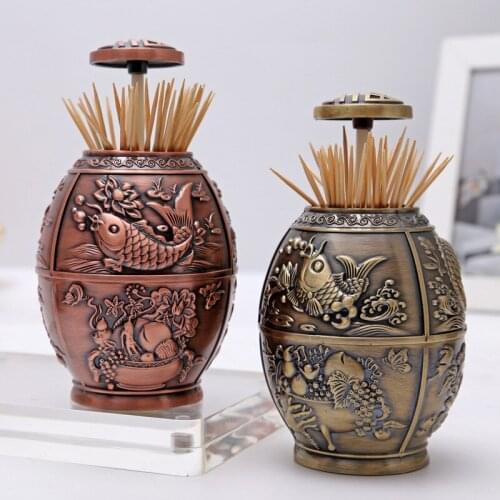 Retro toothpick box automatic pop-up toothpick box living room personality metal high-grade blessing gift ornaments