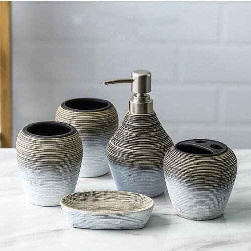 Creative Ceramic Toiletries Five-Piece Soap Dispenser Toothbrush Holder Mouthwash Cup Soap Box Bathroom Storage Accessories Set
