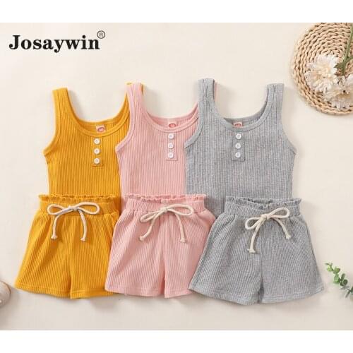 Summer Children Suits Kids Girls Boys Casual Solid Cotton Tracksuit 2 Pieces Sets Short Sleeve Top+shorts Baby Clothes Sets