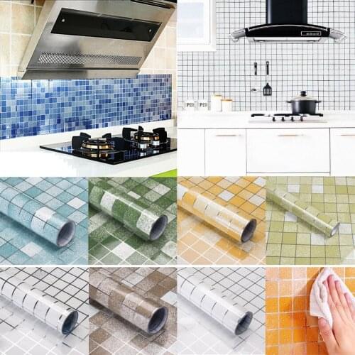 Kitchen Oil-proof Self Adhesive Stickers Bathroom Floor Tiles Waterproof Wallpaper Aluminum Foil Mosaic Wall Stickers Decor