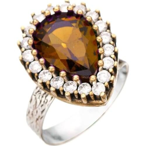 Yellow Citrine Cubic Zirconia Hurrem Sultan Authentic Women Adjustable Ring Model