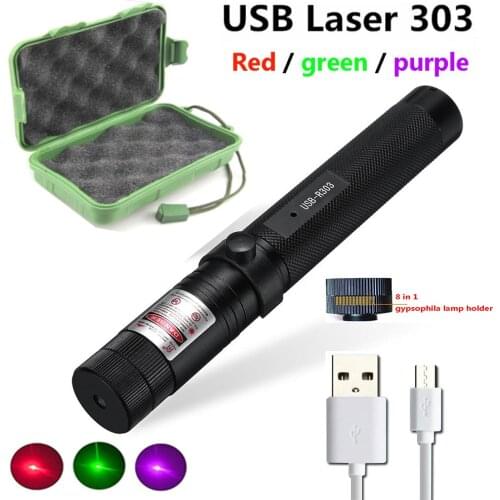 High-power USB red/green laser combination, built-in battery super far radiation 8000M, 5MW adjustable focus 8-in-1 laser
