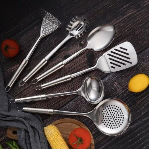 6-piece Stainless Steel Cooking Kitchenware Set Spoon Slotted Spatula Frying Spatula Pasta Scoops Cooking Kitchen Utensil Set