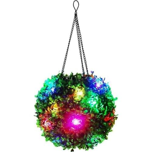 Outdoor LED Solar Light Colorful Artificial Topiary Ball Light Grass Ball Hanging Lamp for Outdoor Garden Park Patio Indoor