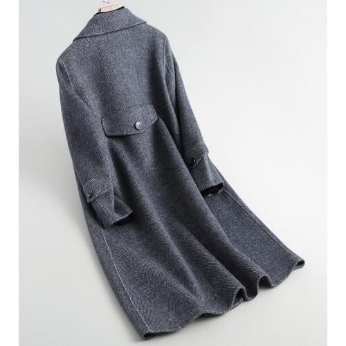 2020 New Elegant Long Wool Coat Female Autumn Winter Alpaca Korean Casual Ladies Print Jacket Coats Women Abrigos 38044