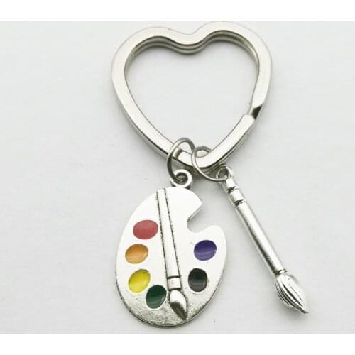 New Painter Palette Pendant Keychain Brush Artist Keyring Heart-shaped Cute Key Chain Art Course Souvenir Gift Women Child