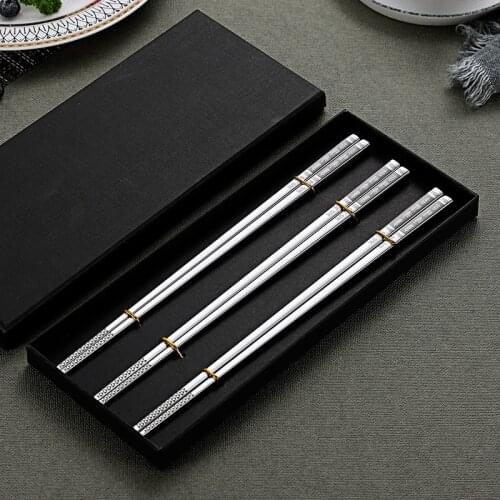 Vacclo 304 Stainless Steel Chopsticks Titanium Plated Golden Colorful Non-slip Square Household Tableware Kitchen Accessories