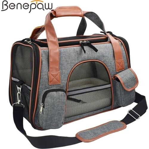 Benepaw Portable Small Dog Carrier Comfortable PU Handle Lockable Zipper Pocket Washable Mat Pet Carrying Bag For Puppies Cats