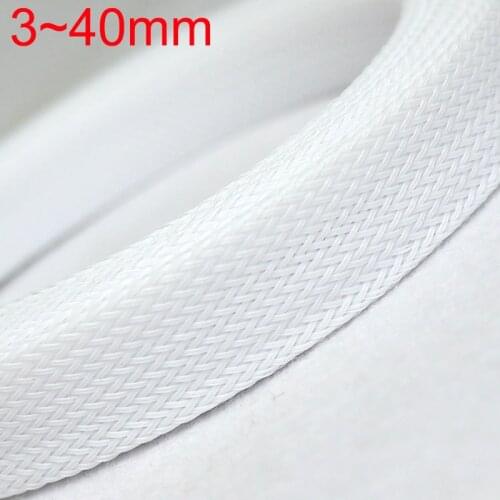 White Tight High Density PET Braided Wire Sleeve 3 4 6 8 10 12 14 16 20 25 30 40mm Insulated Cable Protection Expandable