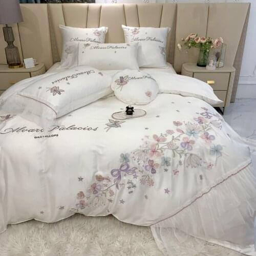 Luxury White Floral Embroidery 100S Egyptian Cotton Bedding Set Queen King Lace Duvet Cover Bed Linen Pillowcases Home Textile