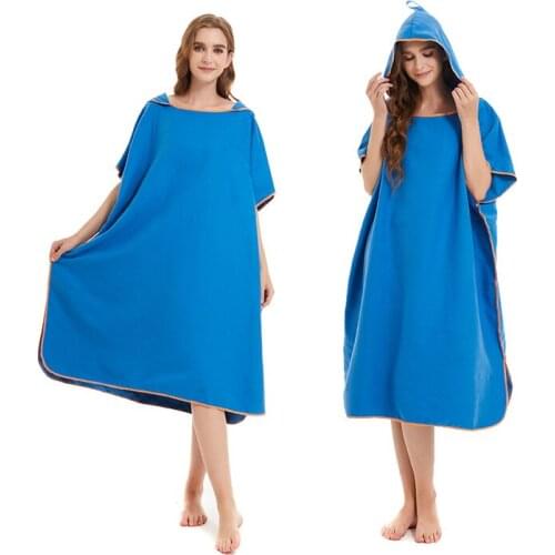 Microfiber solid color Quick Dry Wetsuit Changing Robe Poncho Beach Towel Bathrobe Cloaks Hooded Swimming Pool Gym Bath Towels