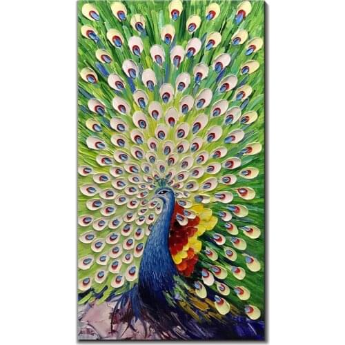 Hand Painted Blue Peacock knife Oil Painting Modern Home Wall Decoration 3D Canvas Painting
