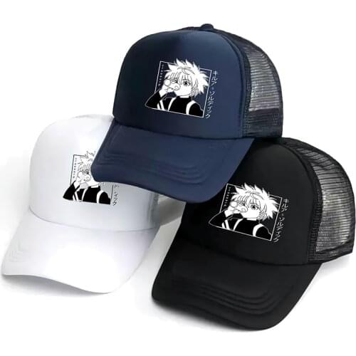 Harajuku Hunter X Hunter Mesh Baseball Cap Adjustable Snapback Hats For Women Men Hip Hop Anime Trucker Cap Streetwear Dad Hats