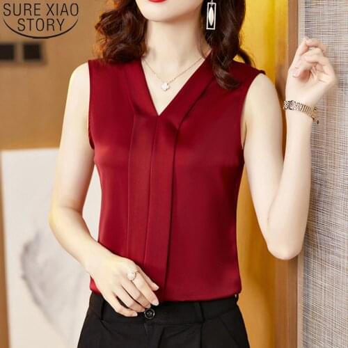 Chiffon Blouse 2021 New Office Lady Women Tops Fashion Summer Sleeveless Shirt Plus Size Loose Clothes Solid Blusas Mujer 15175