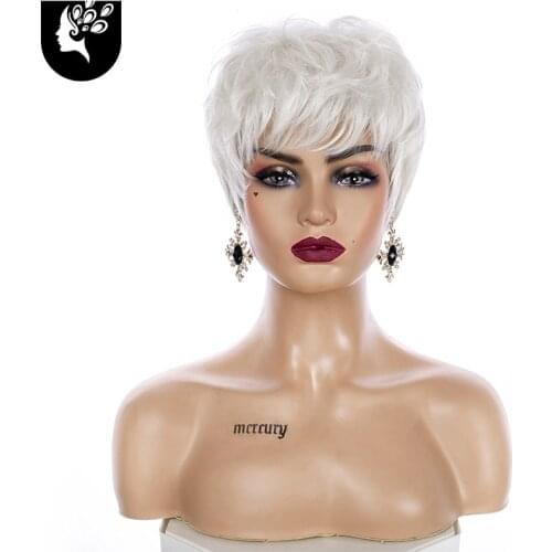 Short White Bob Natural Wave Wigs For Women Pixie Cut Synthetic Ombre Blonde Hair Heat Wig With Bangs Cosplay Party Your Beauty