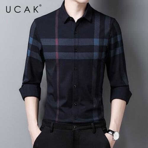 UCAK Brand Streetwear Long Sleeve Shirt Men Clothes Spring Autumn New Arrival Casual Turn-down Collar Plaid Shirts Homme U6165