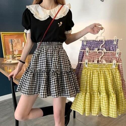 Y2k Purple Plaid Streetwear Casual Pleated Mini Skirt Mujer Faldas High Waisted Korean Style Ruffle Jupe For Girls Clothing