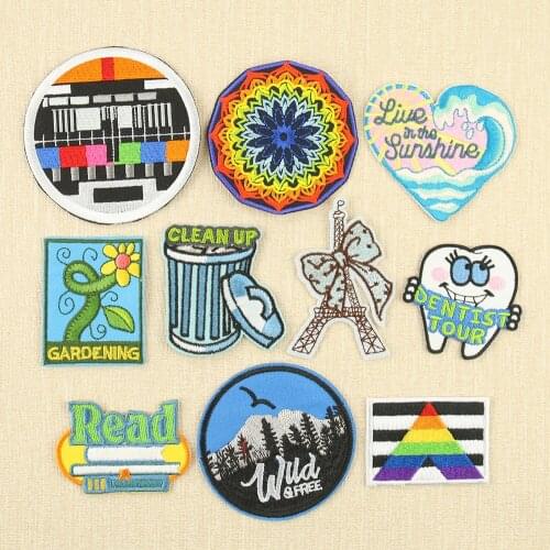Funny Cartoon Patches for Clothing Iron-on Badges Heart Rainbow TV Bow Appliques For Jacket Decorative Ironing Patch On Clothes