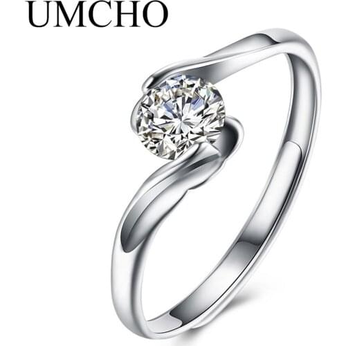 UMCHO Elegant Ring Real 925 Sterling Silver Jewelry Cubic Zircon Rings For Women Female Daily Wedding Anniversary Fine Jewelry