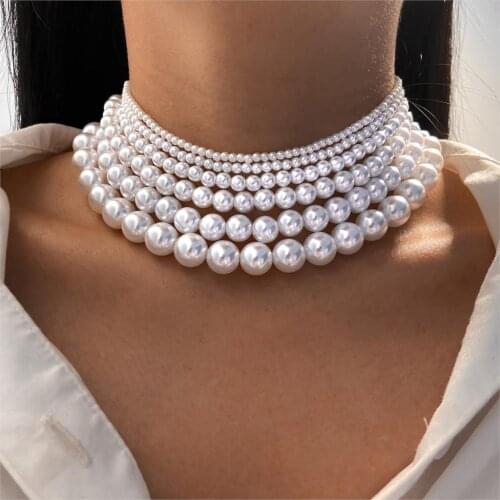 Elegant White Imitation Pearl Choker Necklace Big Round Pearl Wedding Necklace for Women Charm Fashion Jewelry
