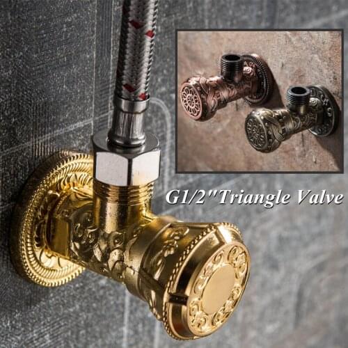 Gold Antique Brass Triangle Valve Water Control Valve Bathroom Hot and cold Angle Valve Tap Water Toilet Valve Water Heater