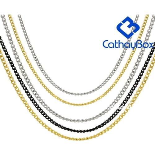 10PCS/LOT Wholesale 2.0MM/3.0MM Silver Color Gold Tone Black Tone Stainless Steel Curb Link Chain necklace Men Women